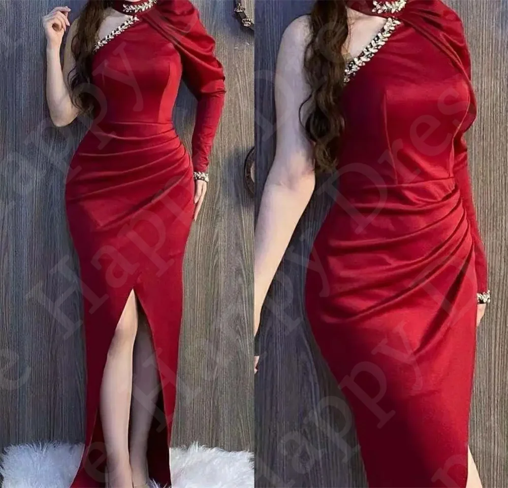 One Shoulder Elegant Saudi Evening Dress Prom Dress Ankle-Length Cocktail Party Dress Custom Sheath Satin Robe de soirée 2024