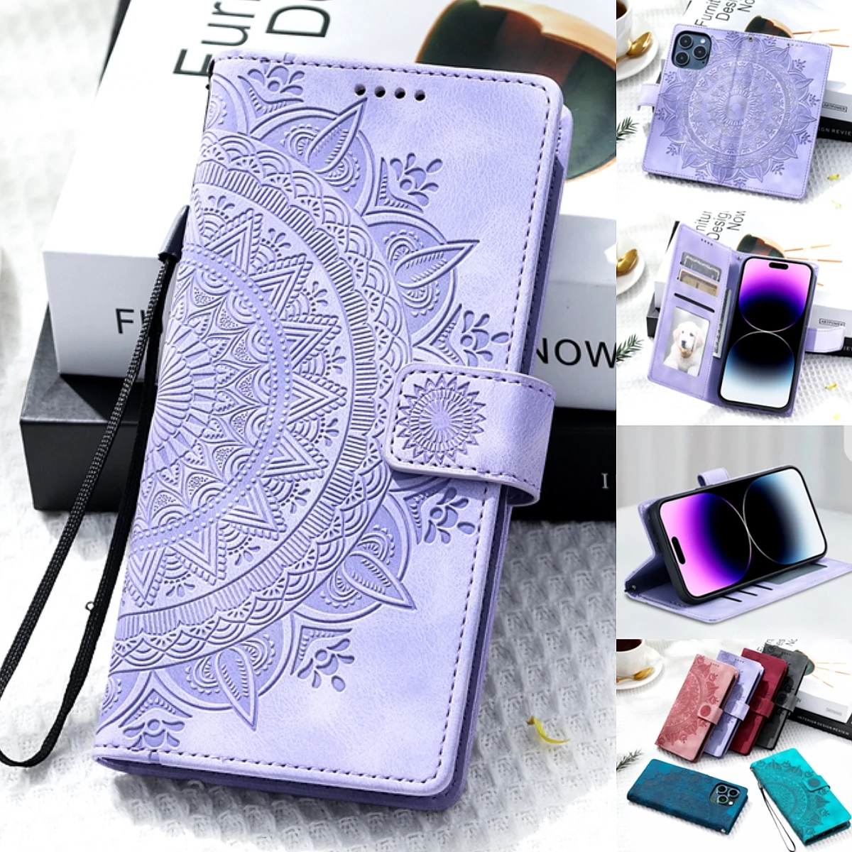 Geprägte Totem-Ledertasche für iPhone 17 Air 16 16E 15 14 13 12 11 Pro Max XS Max XR 7 8 Plus-SE Flip Card Wallet Phone Cover