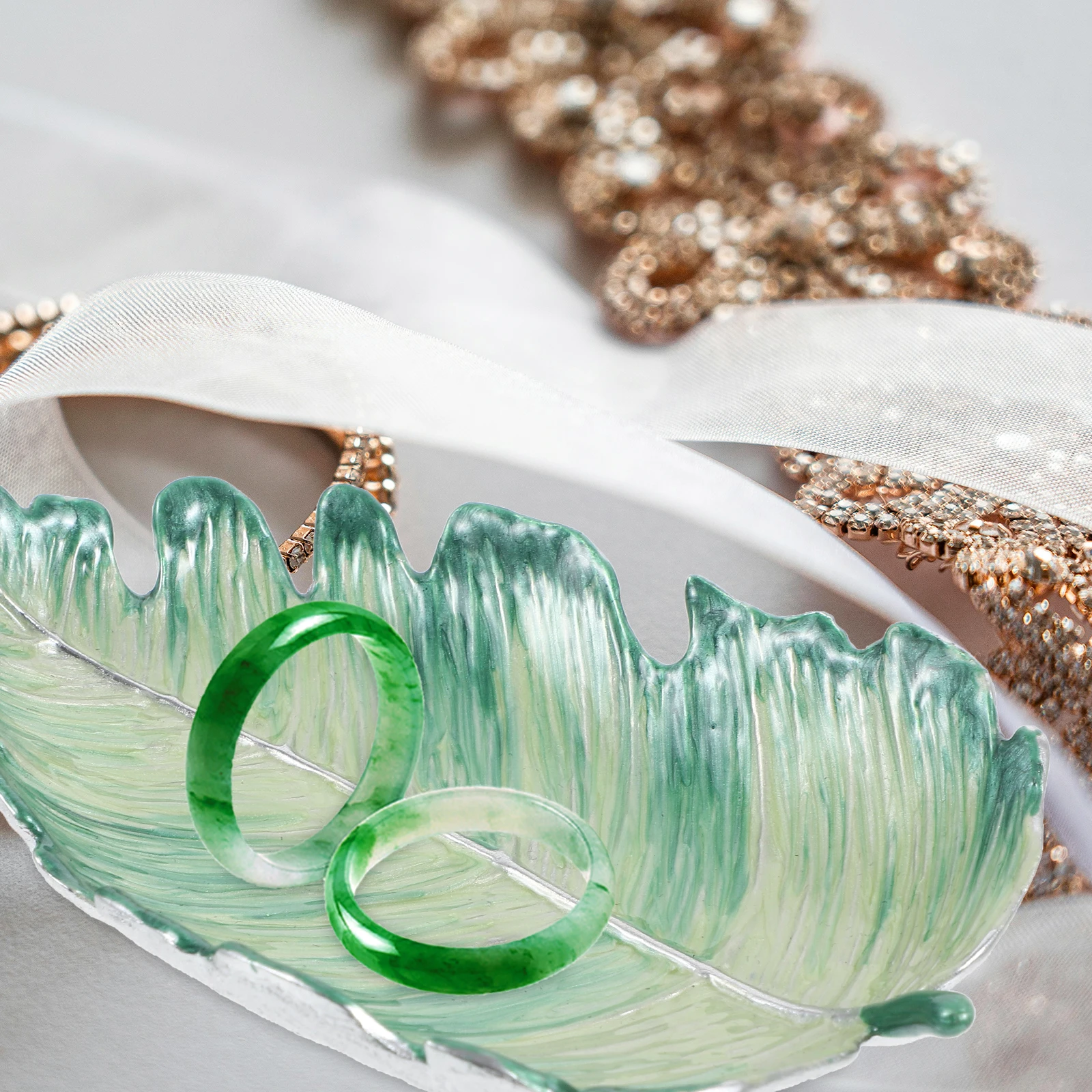 

Key Storage Ornaments 1 Elegant Leaf Shaped Jewelry Tray Zinc Alloy Decor Small Rings Holder Desk Vanity Accessories