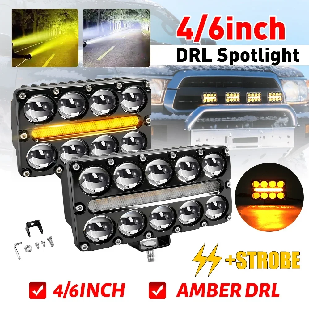 

HAOLIDE 8/10 Len LED Work Fog Lights Auxiliary Headlight Projector Strobe Flashing 3000k Amber DRL 12V 24V IP68 for off-road use