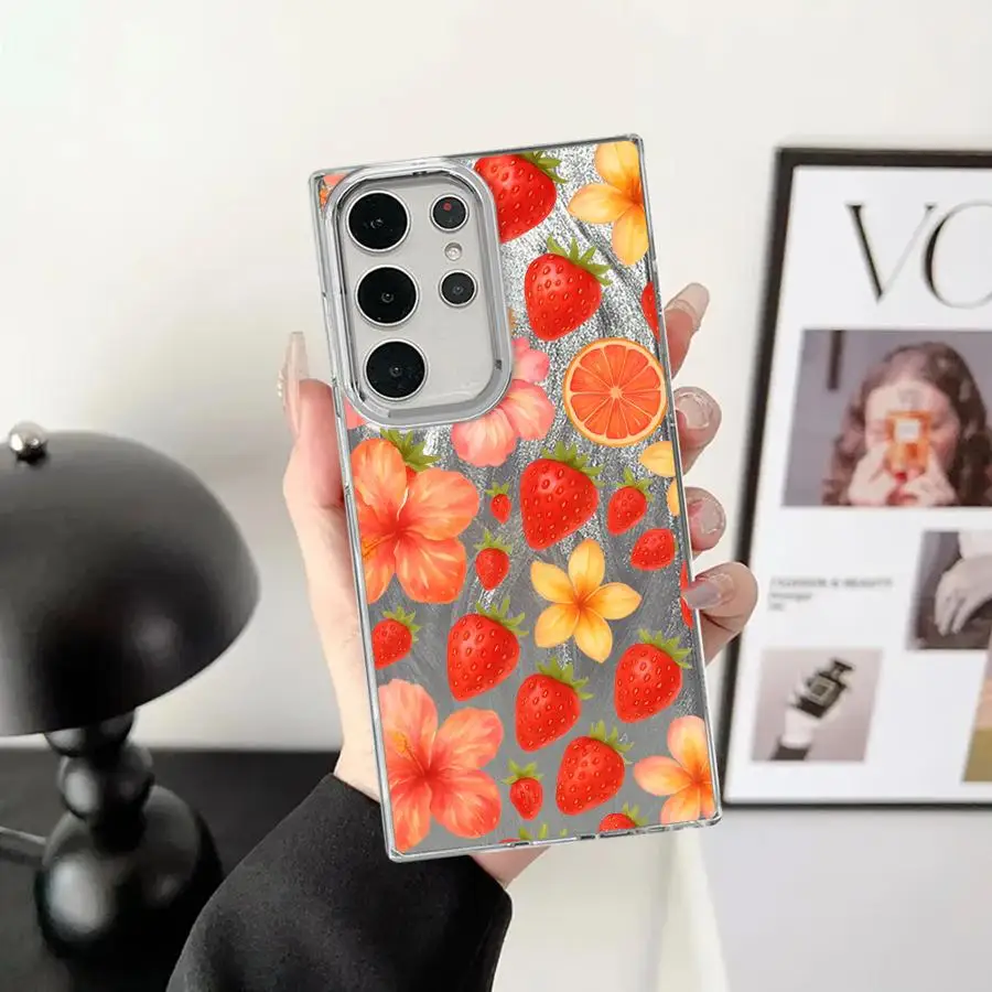 Custodia con motivo fragola stampata a fumetti per Samsung Galaxy S25 Ultra S23 S21 S21+ S20 FE S22 Plus S24Ultra S20 FE Nero morbido