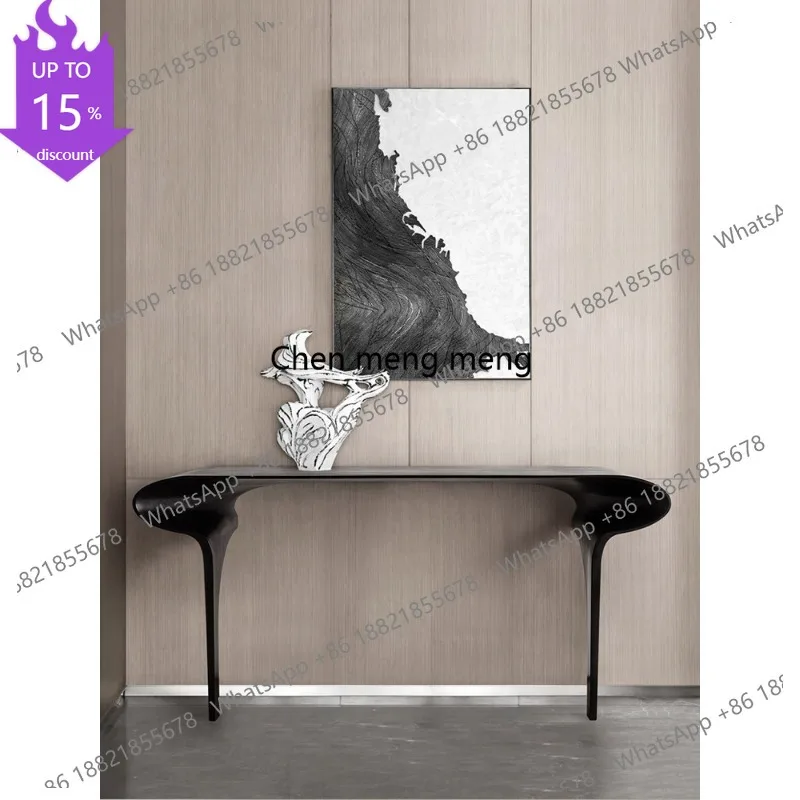 M178 Designer Art Entrance Table Against the Wall All Solid Wood Entrance Platform Extremely Narrow Black End View Platform