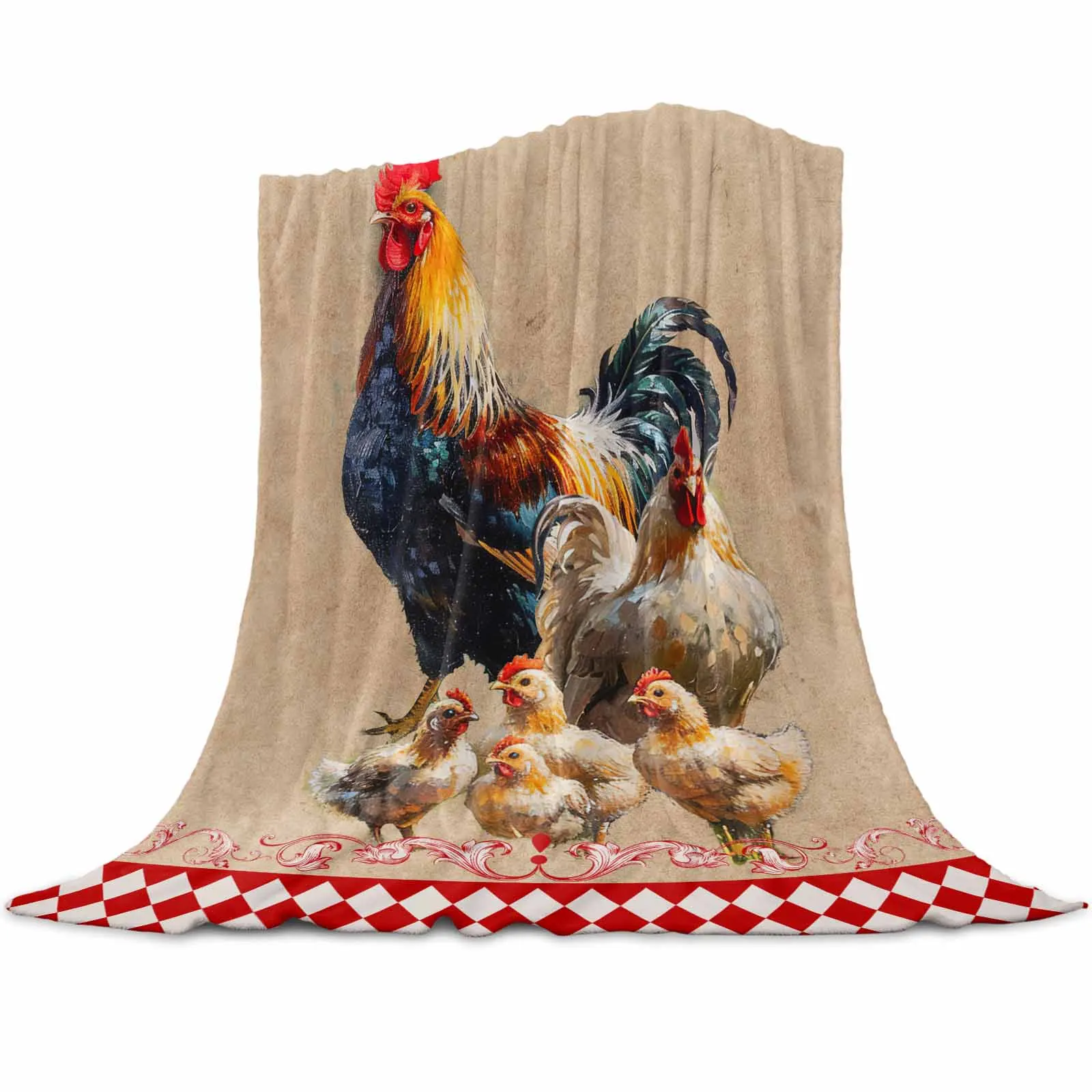 

Retro Country Farm Rooster Hen Blankets Portable Soft Throw Blanket for Bed Office Bedspread Home Decor Flannel Blanket