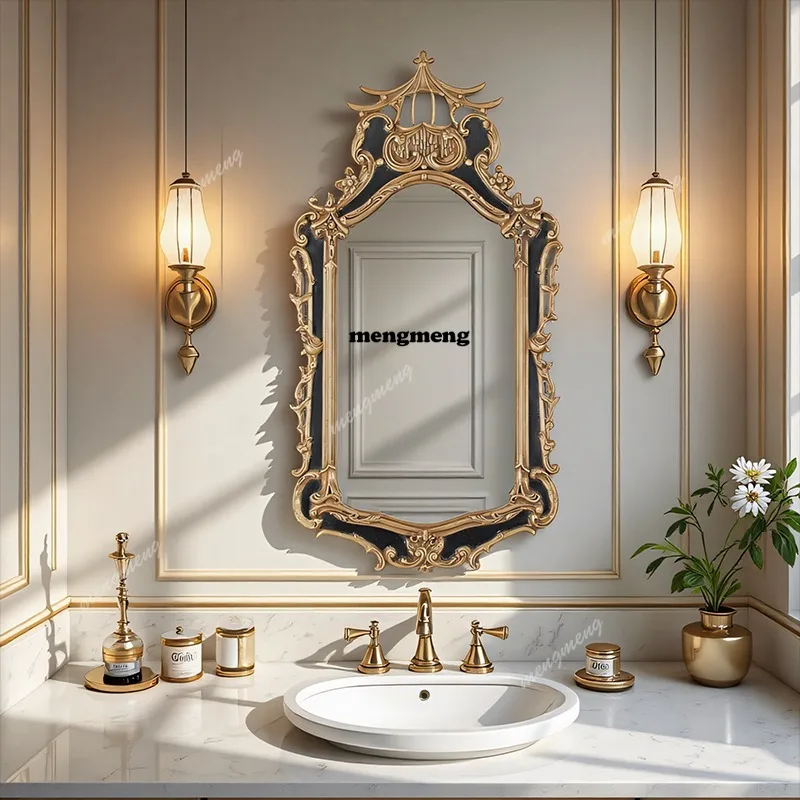 

French dressing carved bathroom mirror American porch mirror fireplace decorative makeup mirror