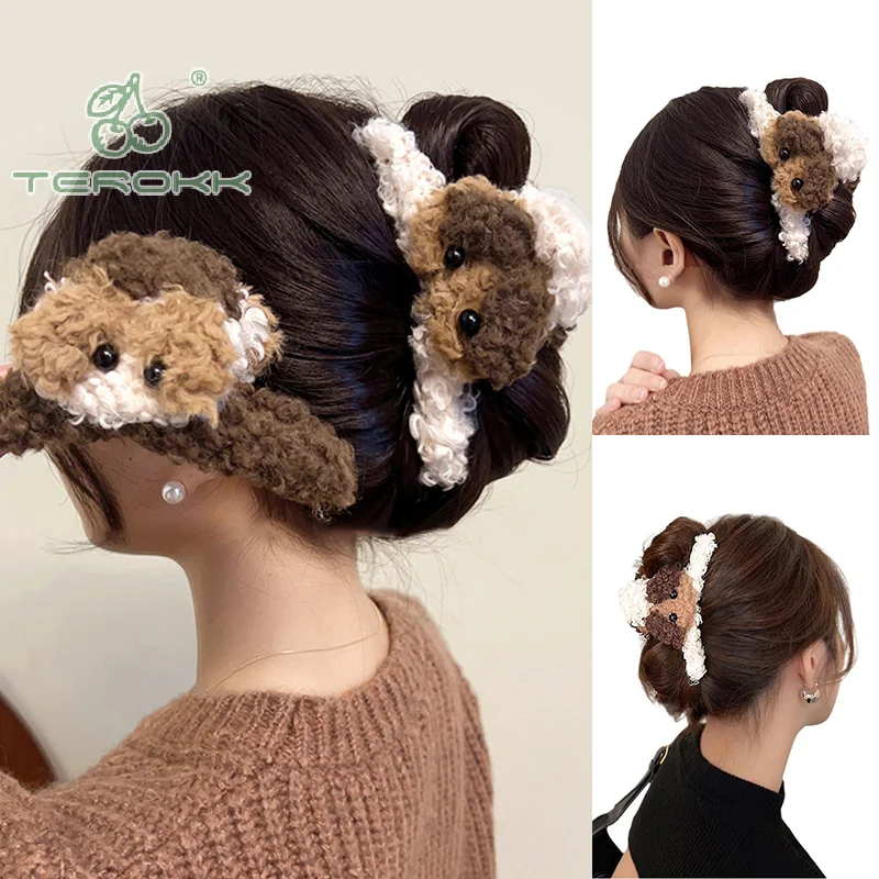 Inverno pequeno cão garra de cabelo para mulheres elegante acrílico caranguejo barrette hairpin menina acessórios para o cabelo peludo headwear grampo de cabelo