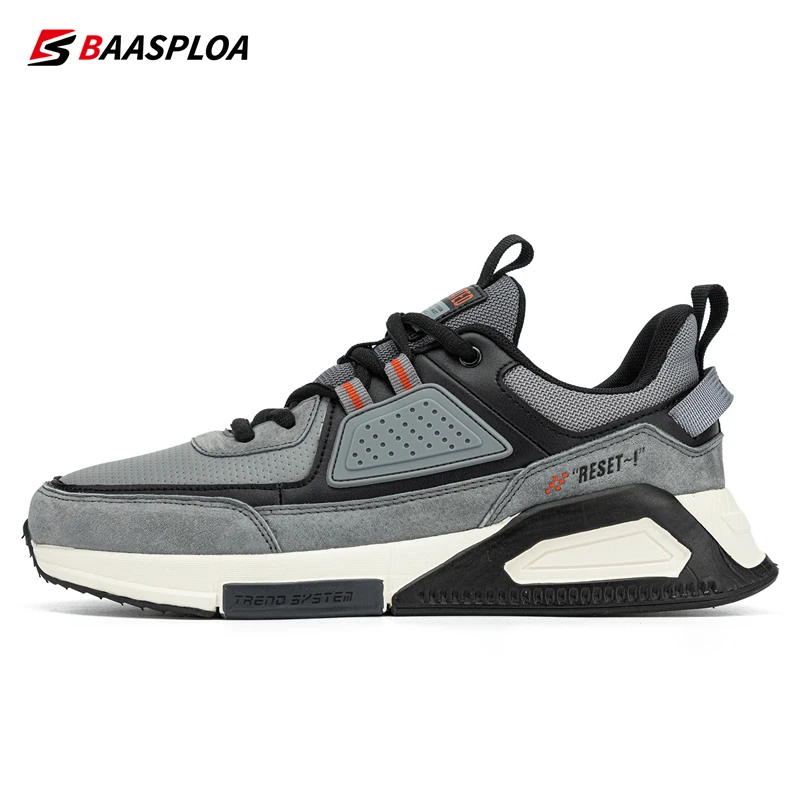 Baasploa Men Casual Sneakers Leather Walking Shoes for Men New Fashion Sport Shoes Male Non-slip Outdoor Lace-up