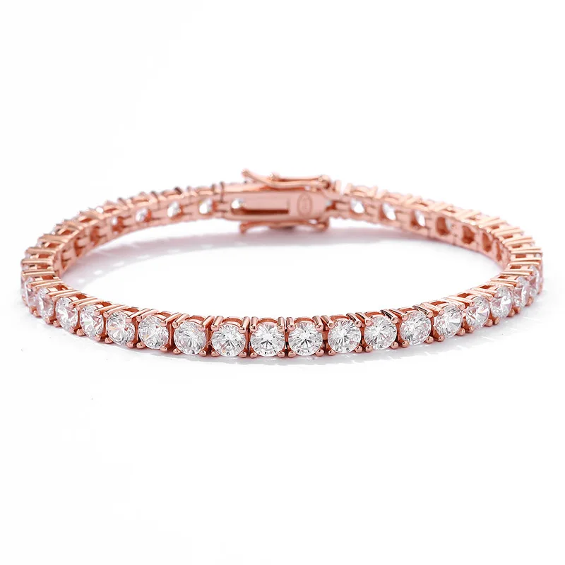 

EUREKA Factory Price 925 Silver Plated Rose Gold 5A Zircon Tennis Bracelet For Men And Women Fashion Personality Exquisite