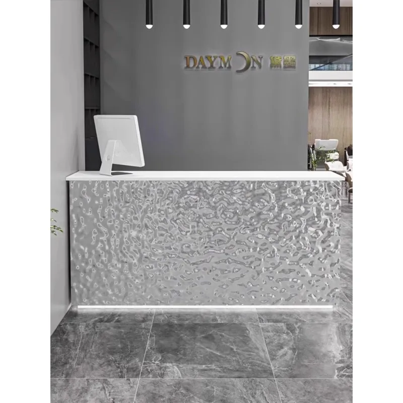 Simple modern checkout page Water ripple stainless steel clothing Shop counter Small beauty salon Bar reception Front desk