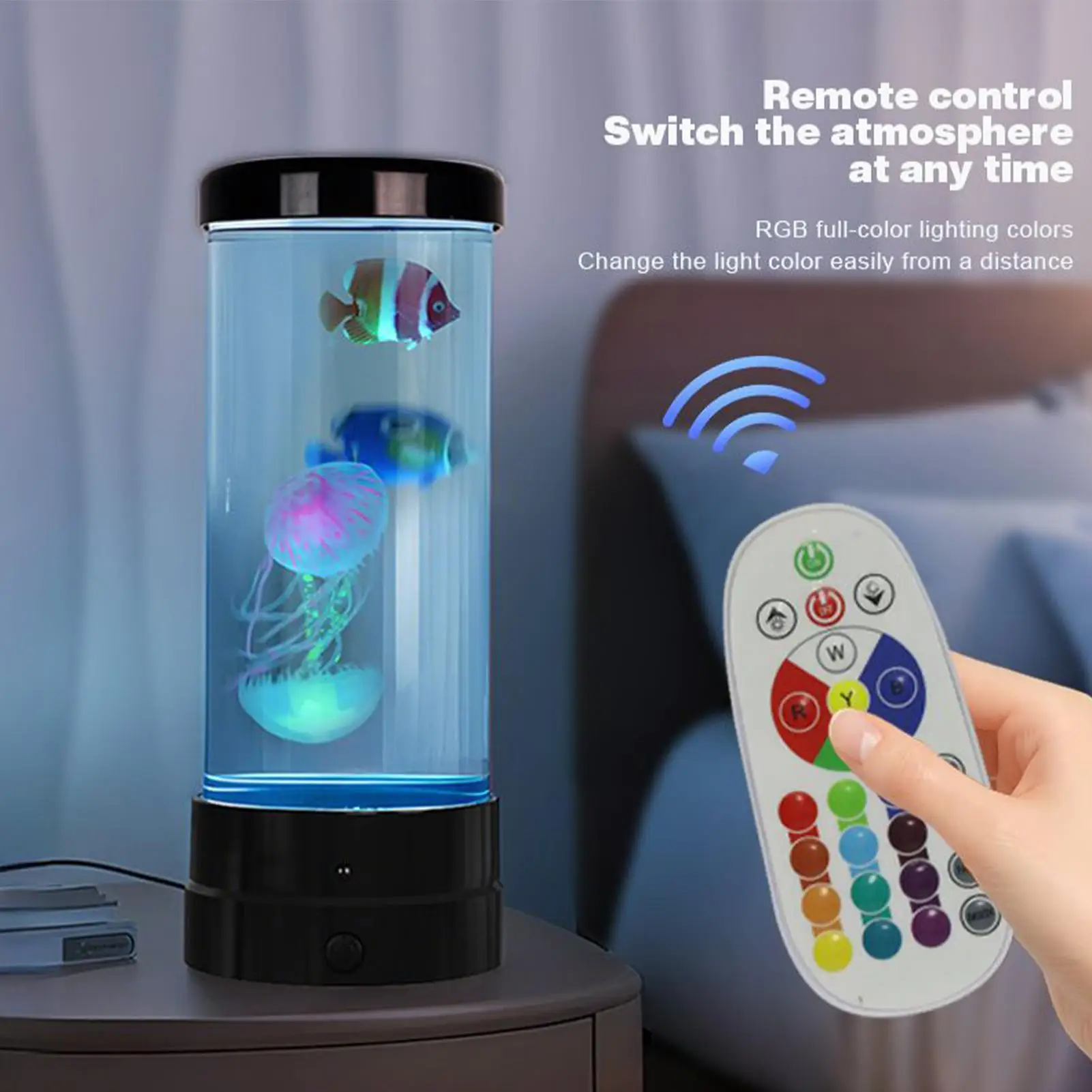 Fish Lamp 17-Color Changing LED Desk Mood Light Jellyfish Design Bubble Lamp with Remote for Kids Adults Table Bedroom