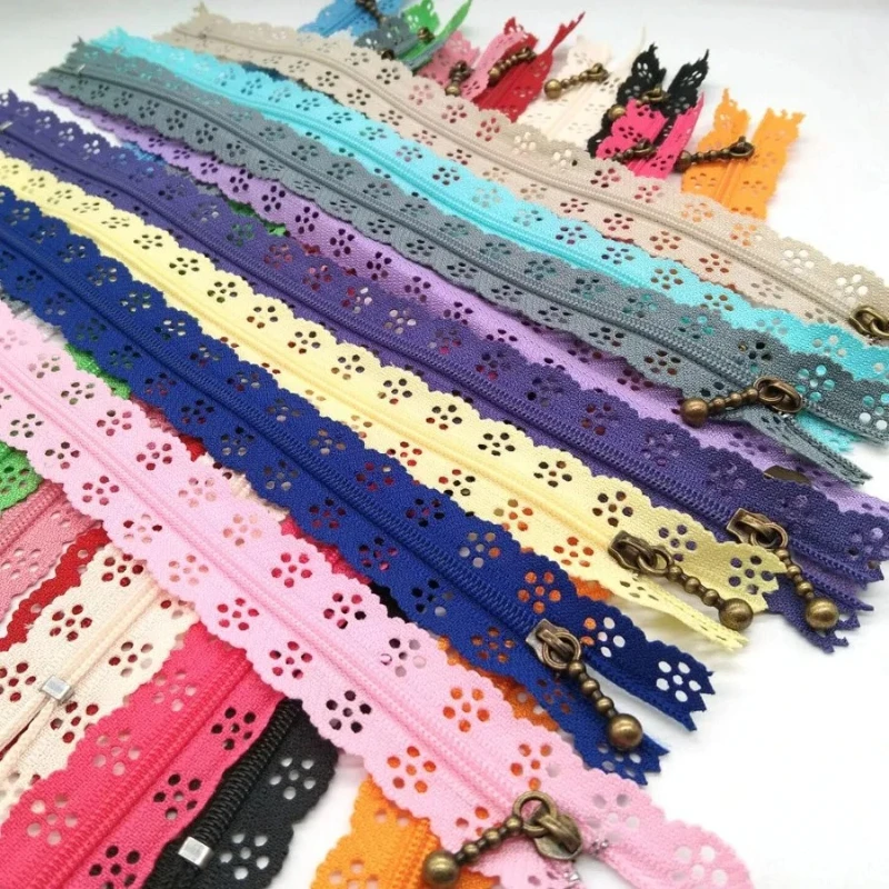 3# Lace Flower Nylon Coil Zippers 20Pcs Random Color for DIY Sewing Dress Bags Crafts Tailor Supplies