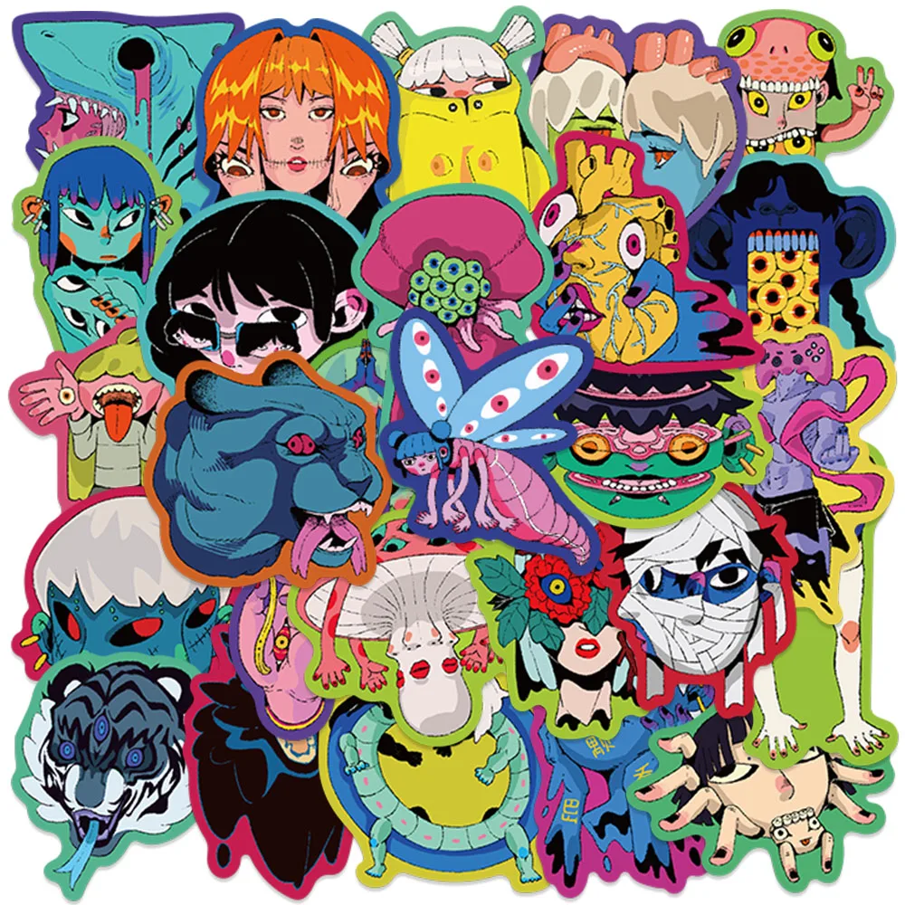 

50pcs Funny Colorful Horror Creepy Cartoon Anime Monsters Stickers For Laptop Water Bottle Luggage Diary Waterproof Vinyl Decals