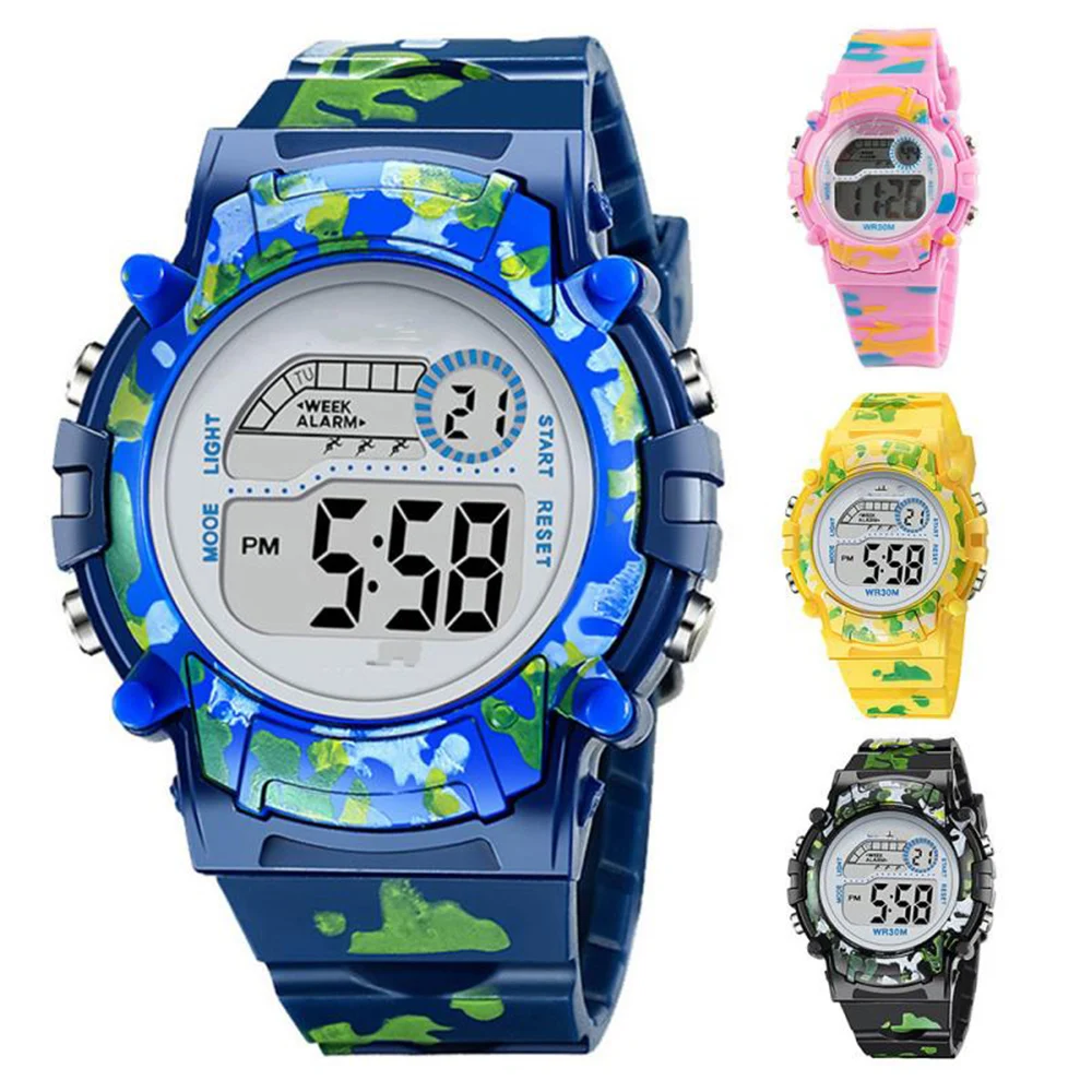 

Waterproof Week Alarm Clock Camouflage Calendar Luminous Sports Watches Kids Watches Electronic Wristwatch LED Digital Watches