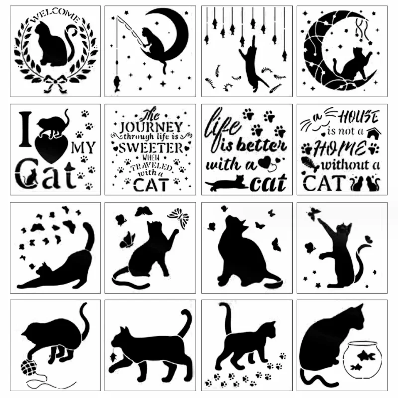 20*20cm Cat Theme Stencils DIY Layering Wall Scrapbooking Coloring Embossing Decoration Hand Drawn Graffiti Painting Template