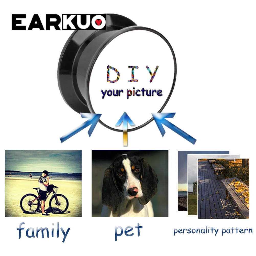 

EARKUO Custom Photo Ear Tunnels Plugs, Personalized Picture Ear Gauges Expander Stretcher, DIY Body Piercing Jewelry Unique Gift