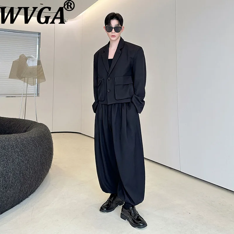 WVGA Spring Autumn New Men American Style High-end Blazers Niche Chic Casual Draped Pleated Cuffed Wide-leg Pants Set Ins W27624