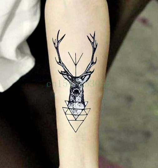 Waterproof Temporary Tattoo Sticker elk head deer bucks horn antlers henna tatto flash tatoo fake tattoos for men women