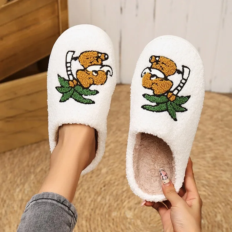 Casual Fluffy Slippers Women House Flats Cute Elephant Cartoon Designer Winter Shoes Girls Home Warm Fashion Popular Footwear