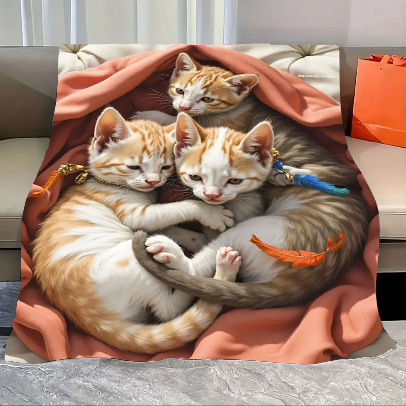 

1pc Flannel Blanket Cozy Cat Trio Blanket - Soft Flannel Throw for Home Decor & Relaxation