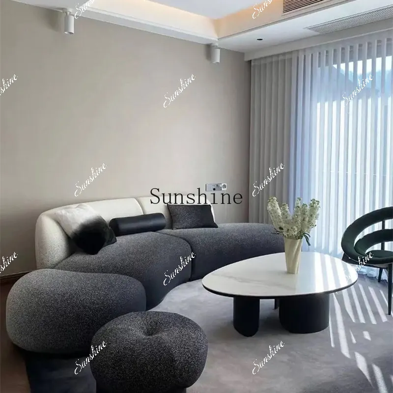 Italian curved straight row pebbles black and white gradual change shopping mall reception sofa  FT