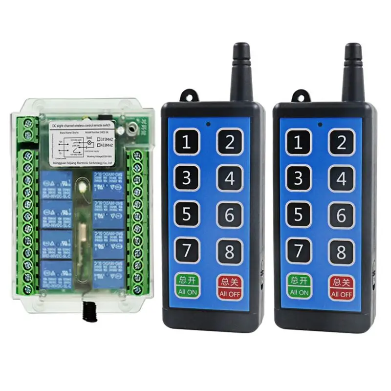 

Hot Trend-8 Channel Wireless Rf Remote Control Switch 12V/24V/36V 433Mhz Remote Cont Wireless Remote Motor Control Switch DC9V-7