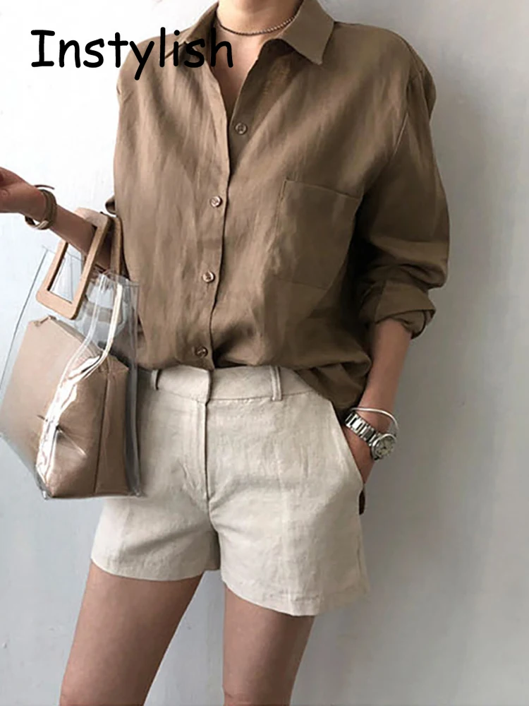 Vrije tijd lange mouw katoen linnen los shirt dames lente zomer vintage harajuku streetwear oversized blouse elegante top tunieken