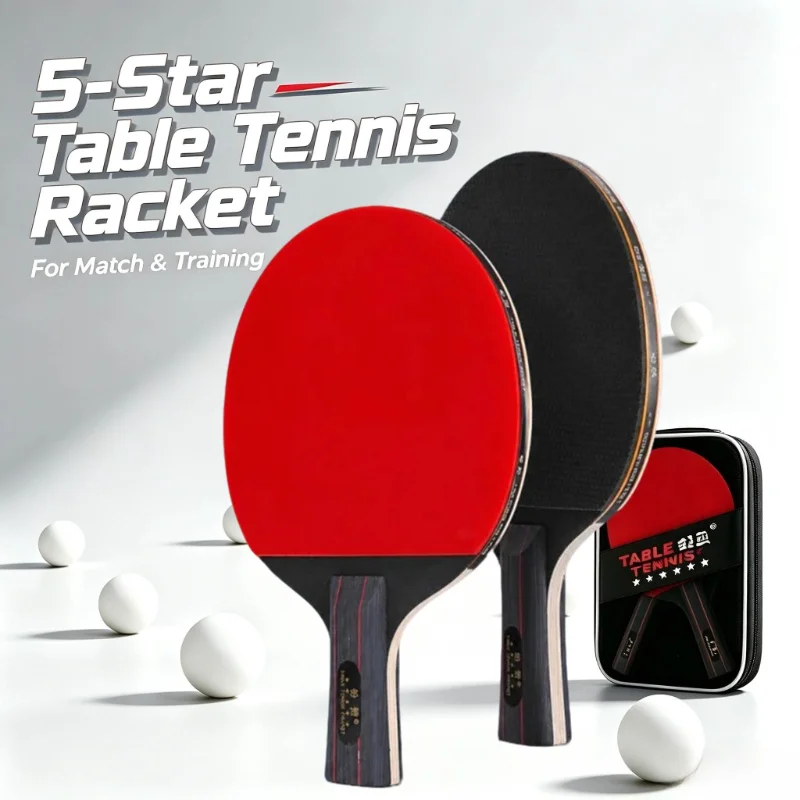 5-Star Table Tennis Racket Set Blade Double Reverse Rubber Ping Pong Paddle with Storage Bag for Beginners & Student Training