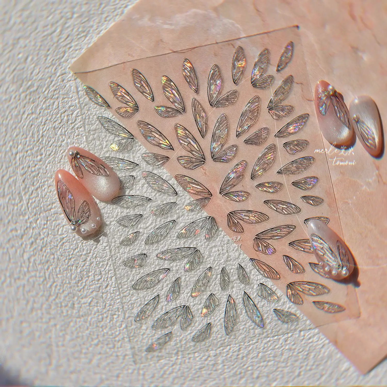 สีดําและสีขาวโปร่งใสปีกผีเสื้อสติกเกอร์เล็บคุณภาพสูงออกแบบกาวสติกเกอร์ตกแต่งเล็บ MS-771