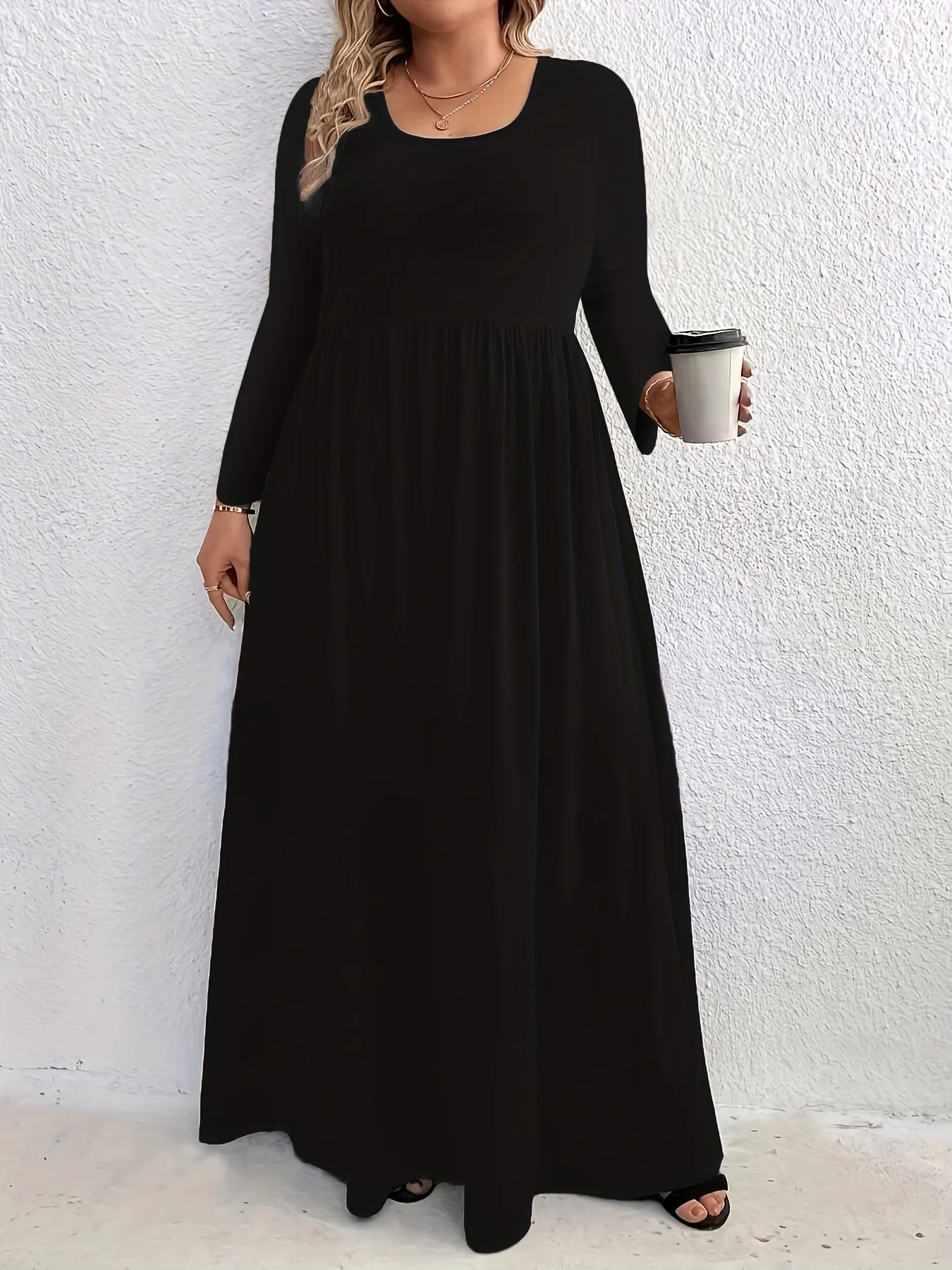 2024 AliExpress Europe and the United States Plus Size Fall and Winter Fashion Casual Solid Color Crew Neck Long Sleeve Dress