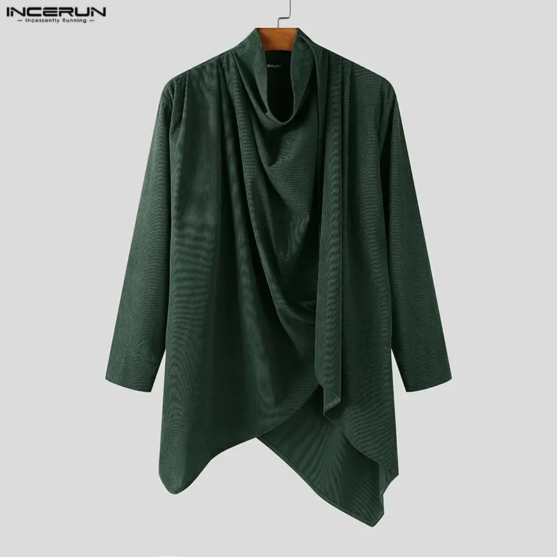 

INCERUN Мужская рубашка нестандартной формы, однотонная водолазка с длинным рукавом, мужская одежда, уличная одежда, свободные модные повседневные мужские топы 2025, S-5XL