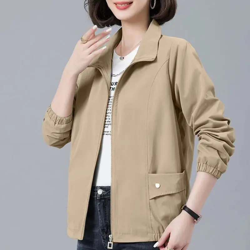 2023 Autumn Women's Short Coat Korean Version Loose Fashion Simple Casual Versatile Solid Color Stand Neck Jacket Top