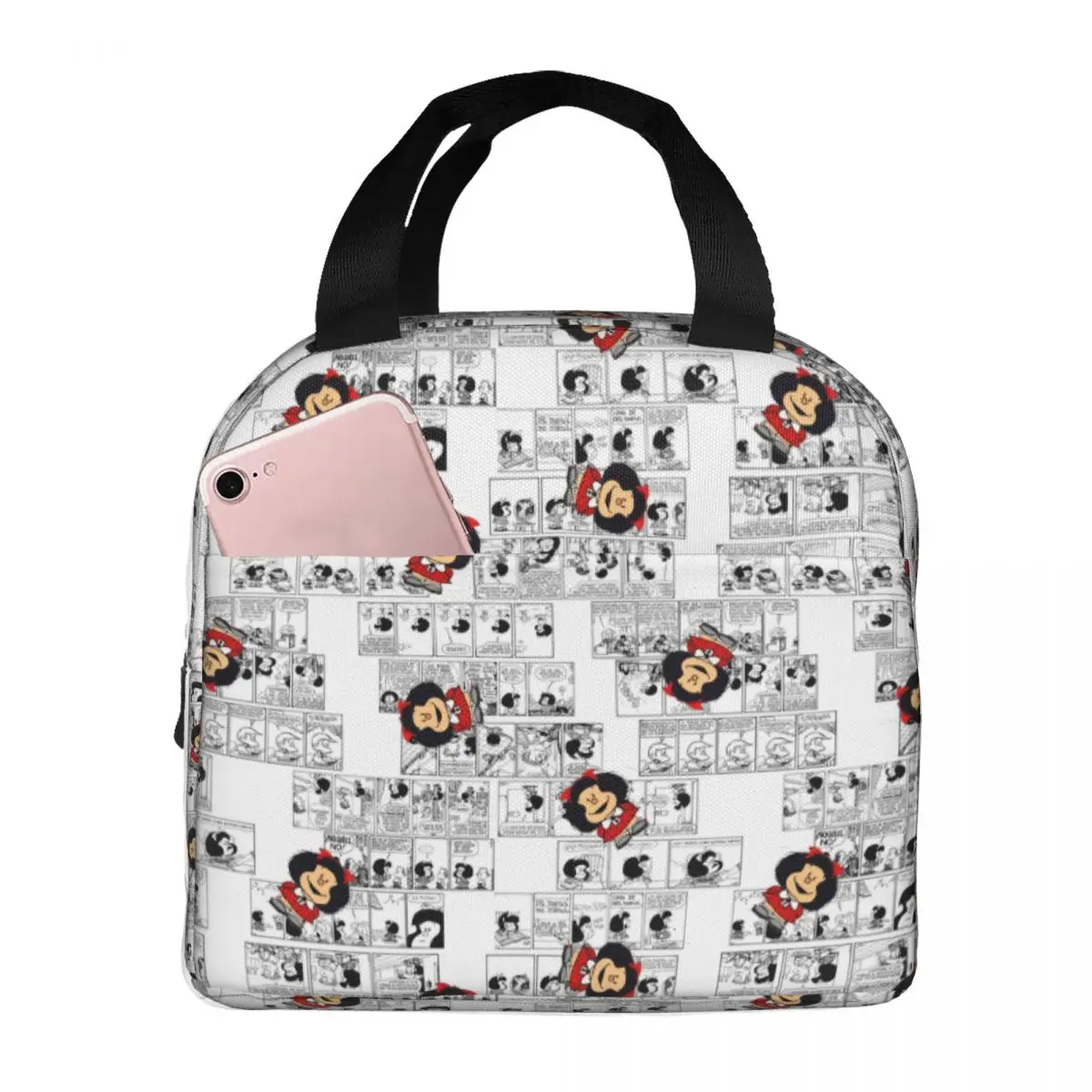 Manga Quino Mafalda Kawaii Cartoon Insulated Lunch Bag for Women Portable Cooler Thermal Bento Box Beach Camping Travel