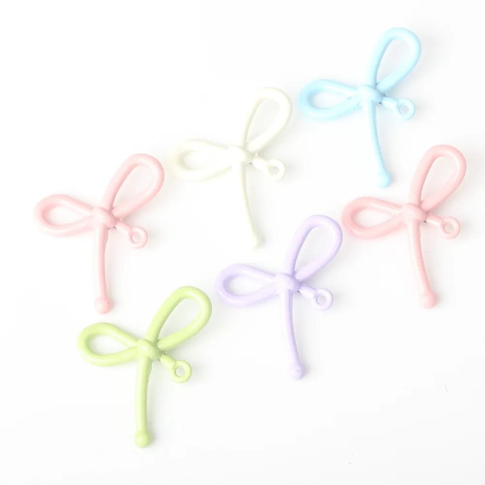 DIY Jewelry Findings Candy Colors Oil Drop Ribbon Knot Tie Bow Metal Alloy Charms Fit Necklace Bracelet Earring 20*23mm 70pcs