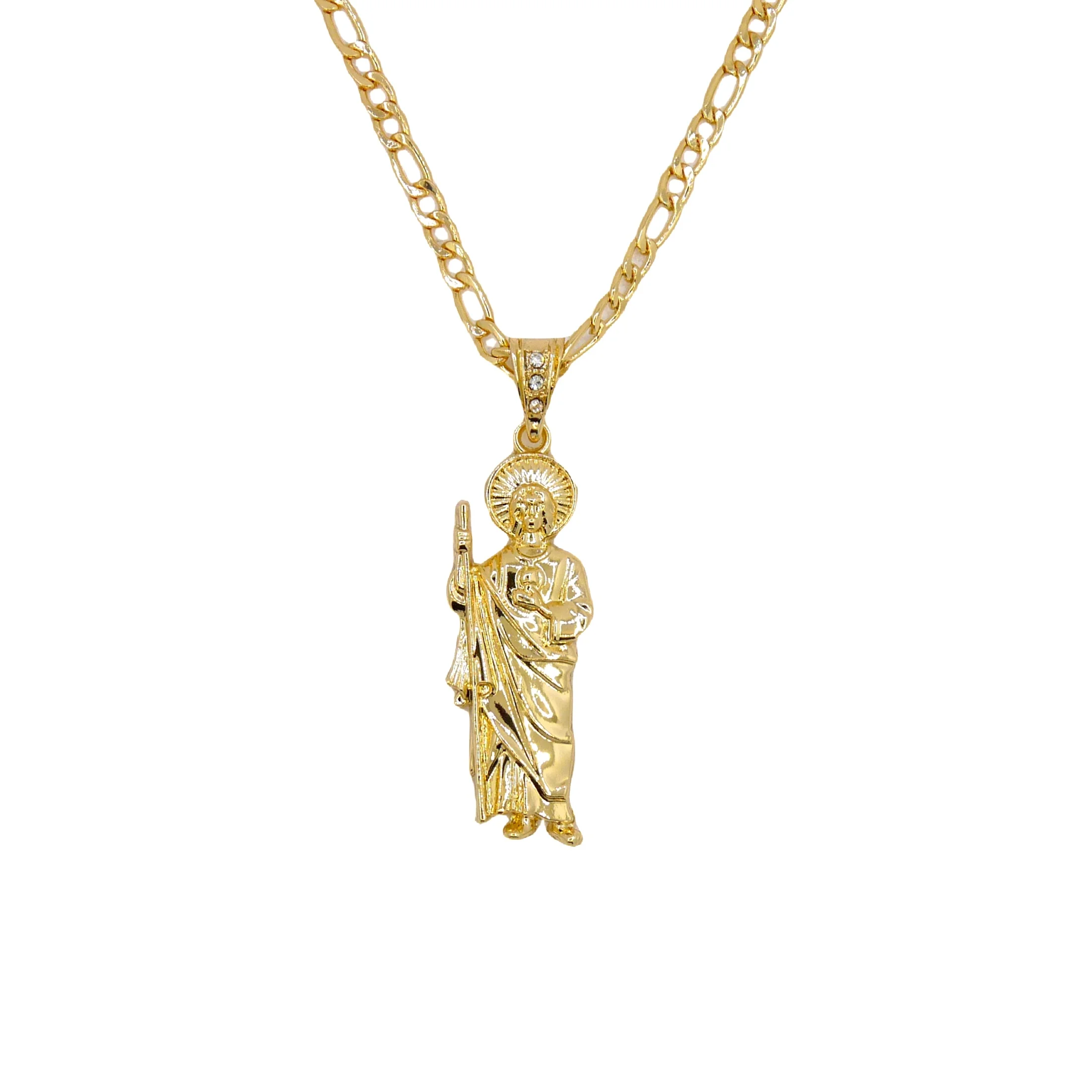 Saint Jude Necklace 14K Gold Plated San Judas Necklace Figaro chain