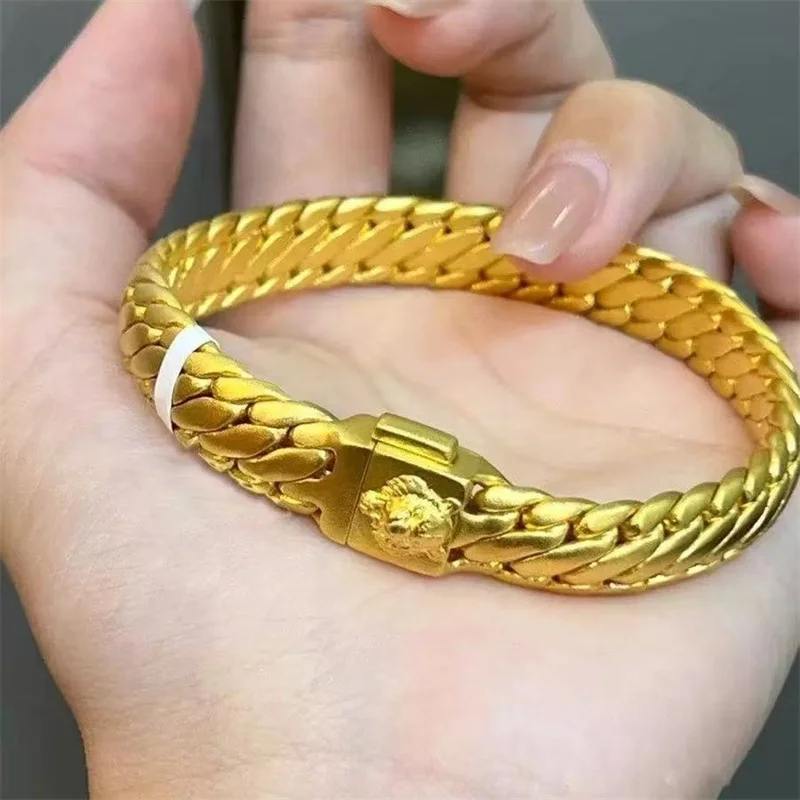 

Luxury AU999 24K Gold Curb Link Bracelet for Men, Vintage Square Clasp, High-End Stylish Jewelry Gift