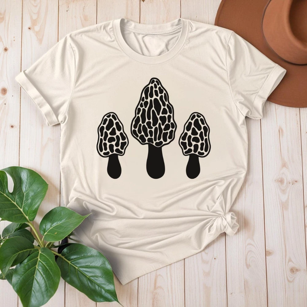 Morels Mushroom Vintage T Shirt Hunting Foraging Mycology Morels Art I Love Fungi Tee Morel Mushroom Lovers Women Clothes Tops