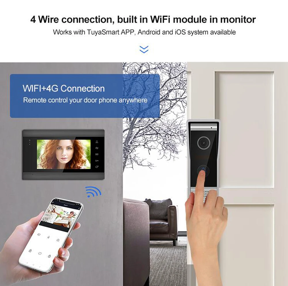 New Tuya Smart Home Video Intercom System 7 Inches Wireless WiFi Video Door Phone with 1080P/AHD 110° Wired Doorbell Camera