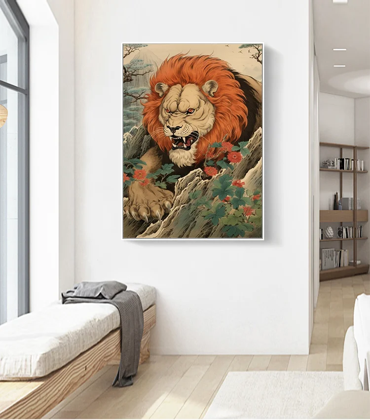 الرجعية اليابانية جدار الفن Ukiyo-e الفهد والتمساح الحيوان طباعة الملصقات الجمالية غرفة المعيشة المنزلي اللوحات الزخرفية مجموعة