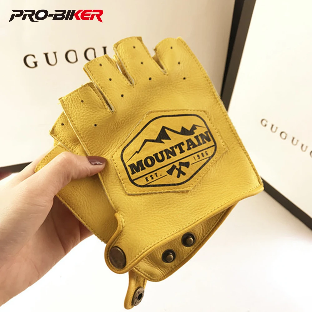 

Motorcycle Gloves Vintage Motorcycle Cowhide Half Finger Men's Outdoor Mountain Climbing And Hunting Leather Gloves
