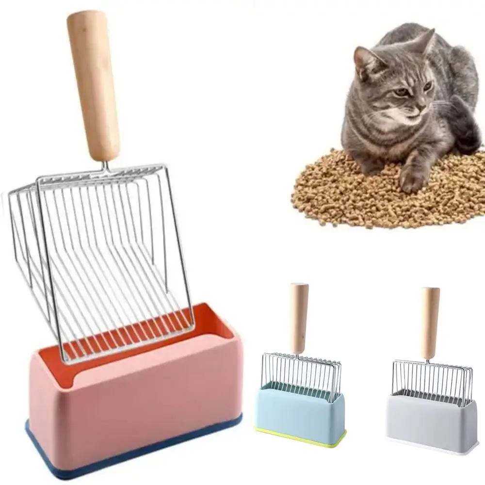 Cat Litter Shovel Set Large Capacity Wood Handle Cat Litter Scoop Electroplating Metal Cat Toilet Cleaning Poop Scoop Tools