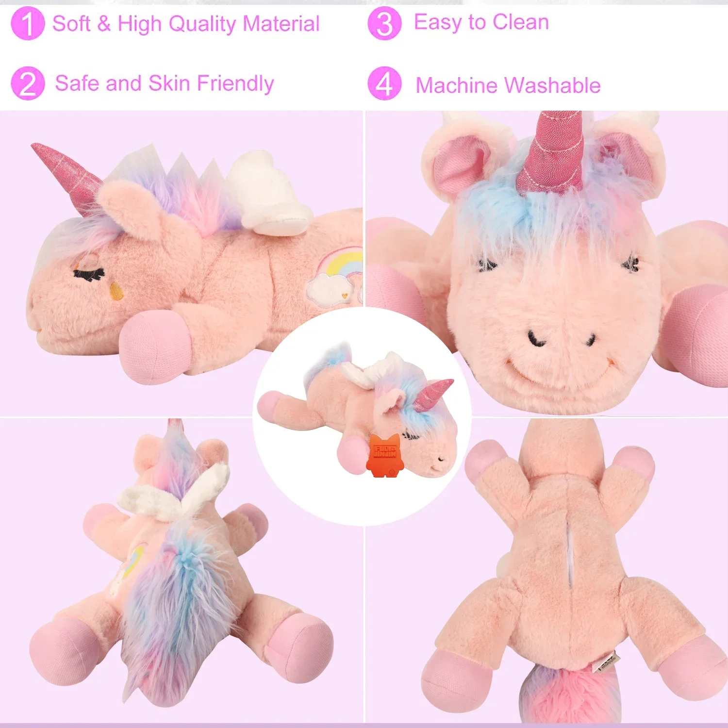 Unicorn Plush Dog Toy Heartbeat Puppy Anxiety Relief Calming Sleep Aid Companion Chew Toy for Crate Training Small Dogs
