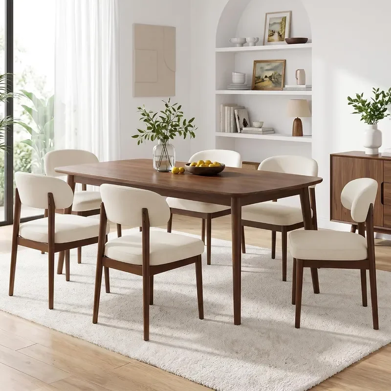 Wooden Dining Room Chairs Set of 6 Modern Upholstered Velvet Kitchen Chairs with Ergonomic Curved Back Farmhouse Dining Side