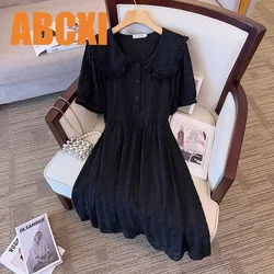 Extra Large Women's Loose Fitting Dress Summer Chubby Female Slimming Cute Turn Down Collar Mid Length Dresses 100/150kg 6XL 7XL