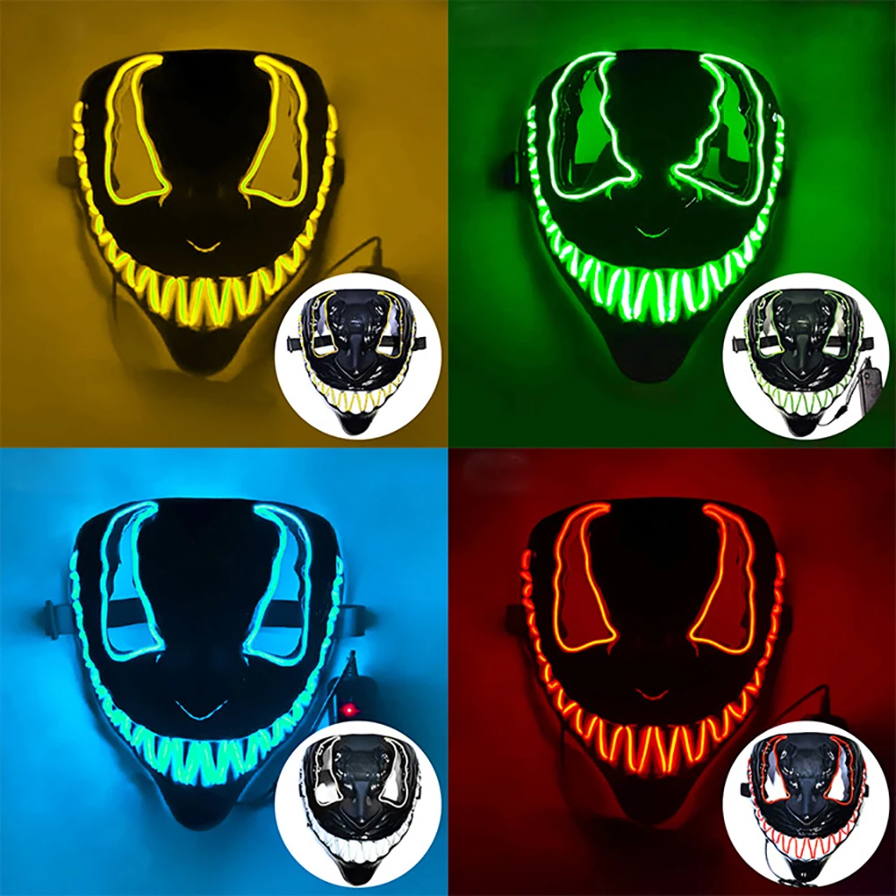 Luminous Light Up Led Mask LED Glowing Party Venom Color Mask Halloween Decoration Unisex Horror Carnival Cosplay Dress Up Props