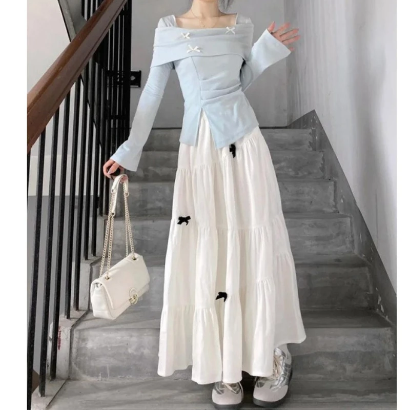 Conjunto de pre otoño con un conjunto completo de vestidos para mujer, nuevo conjunto de falda larga con temperamento, traje coreano pequeño, 2025