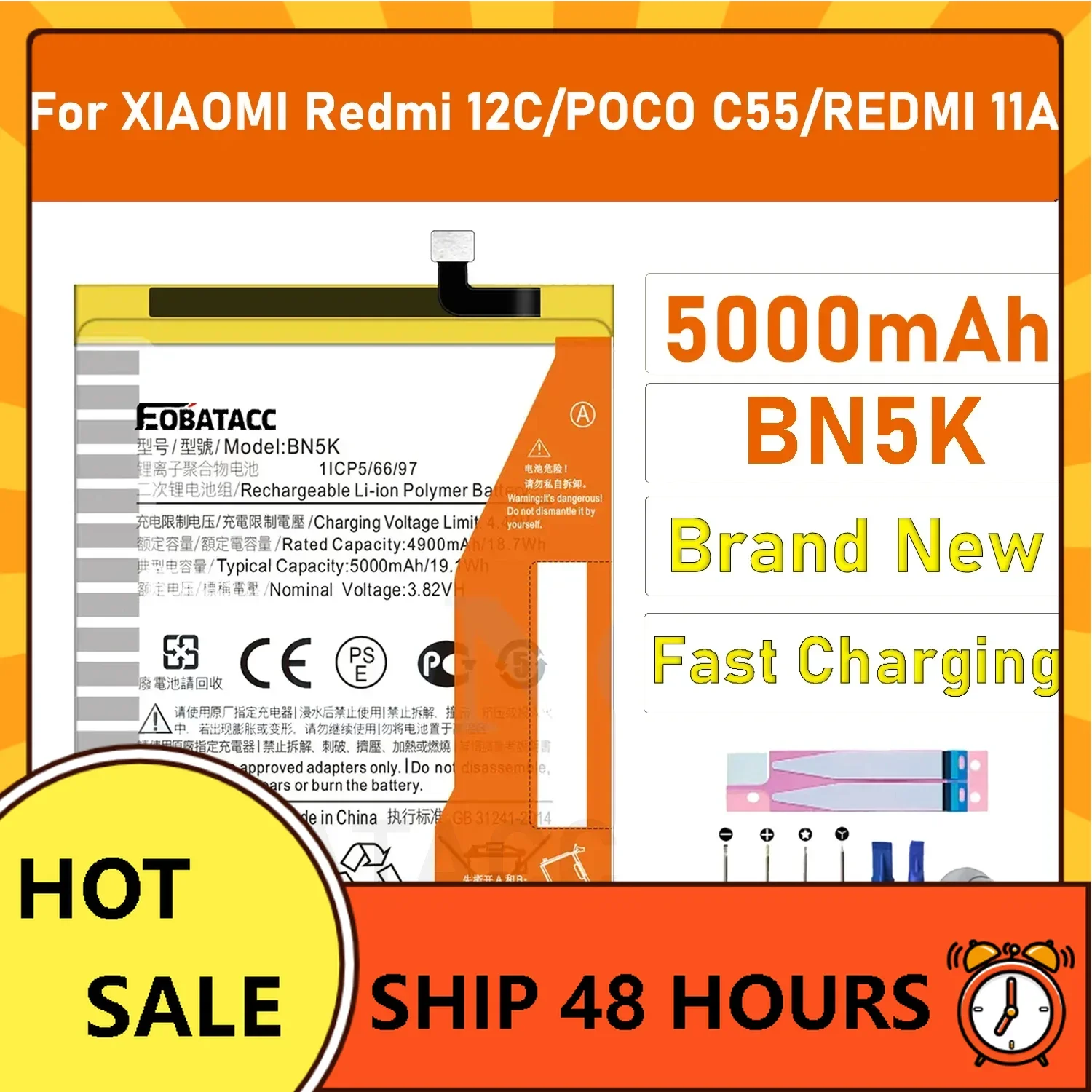 

100% New Original BN5K 5000mAh Battery For Xiaomi Mi Redmi 12C /11A/Poco C55 Mobile Phone Replacement Batteries