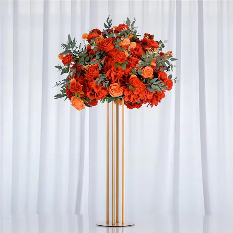 Electroplated gold pillar metal flower stand wedding hotel dining table center decoration background decoration flower stand