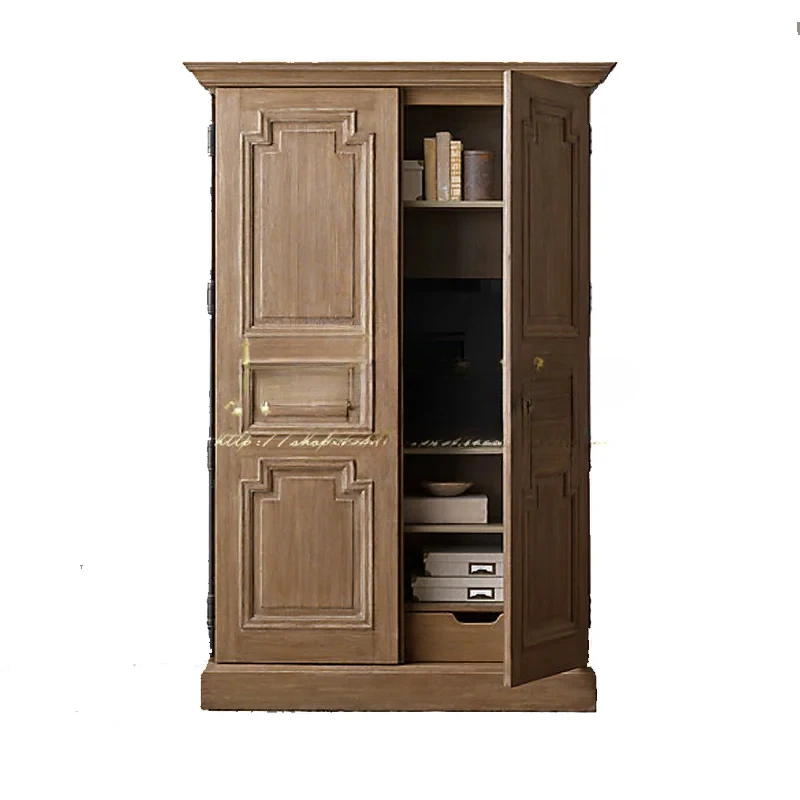 

SoEasy So Beauty Style Country Solid Wood Bedroom Wardrobe French Style Small Apartment Oak Vintage Distressed Bookcase Bookcase