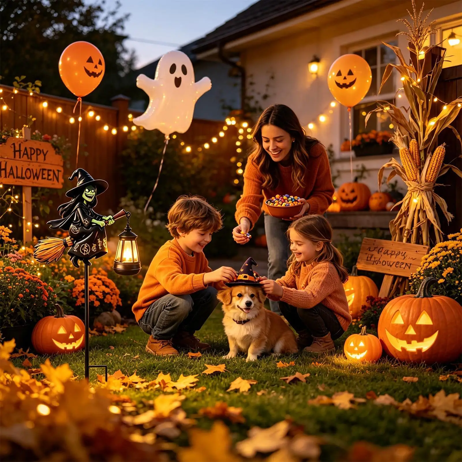 Witch Garden Light Weather-Resistant 7-Color Bright Solar-Powered Halloween Flying Witch Garden Lights For Patio Porch Yard