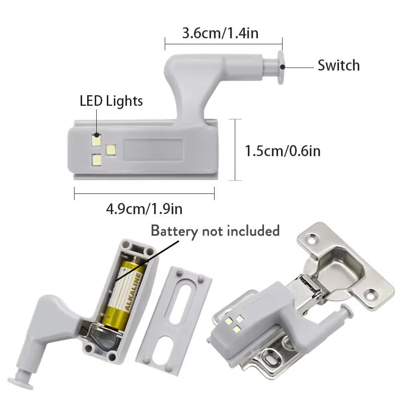 10X Led Inner Hinge Lamp 3000k 6000k Cabinet Night Light Wardrobe Cupboard Closet Wireless Lamps Induction Battery Powered Under
