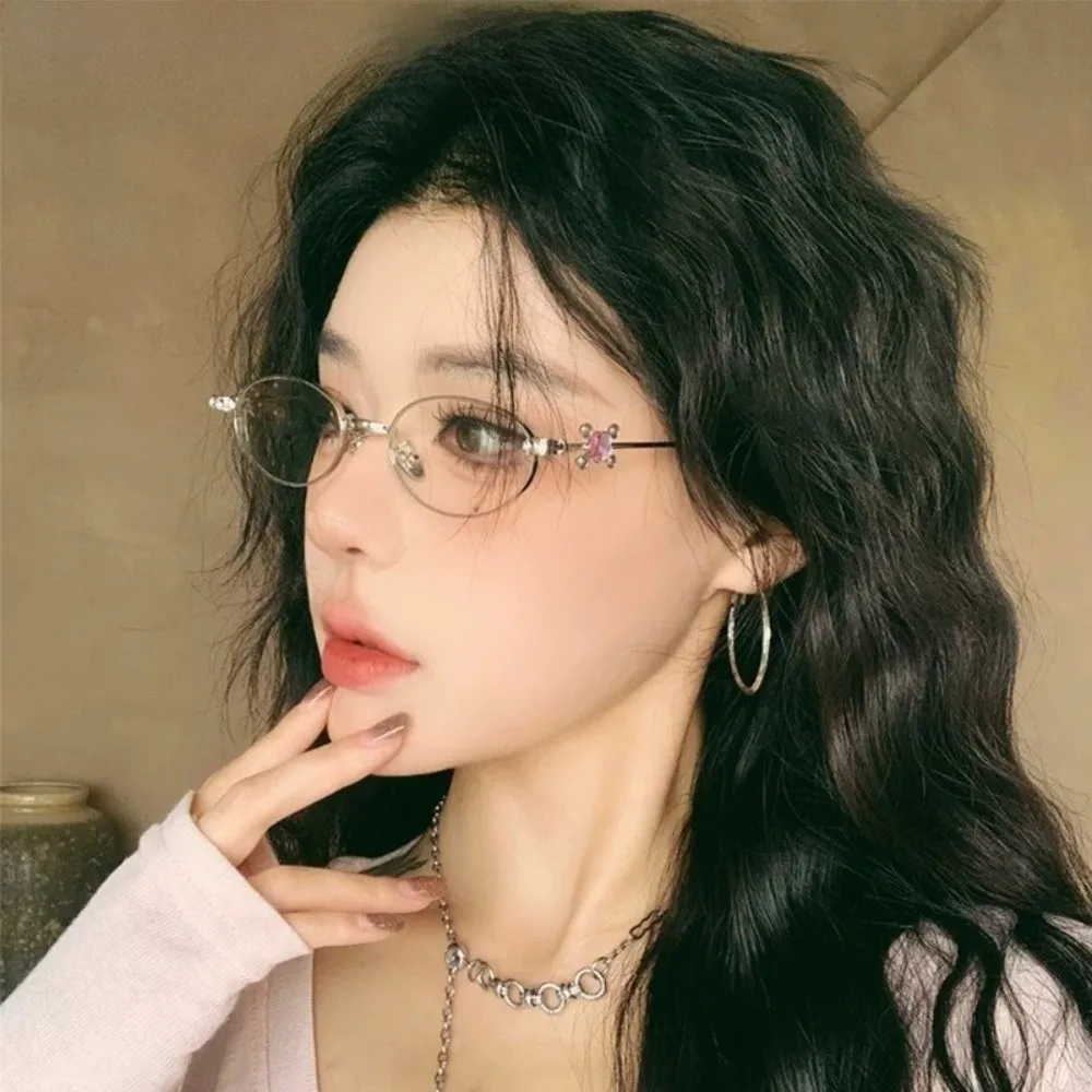 

Retro Bling Rhinestone Sunglasses Y2k Steampunk Oval Women Eyewear Uv400 Metal Frame Anti-Blue Light Spectacles Travel